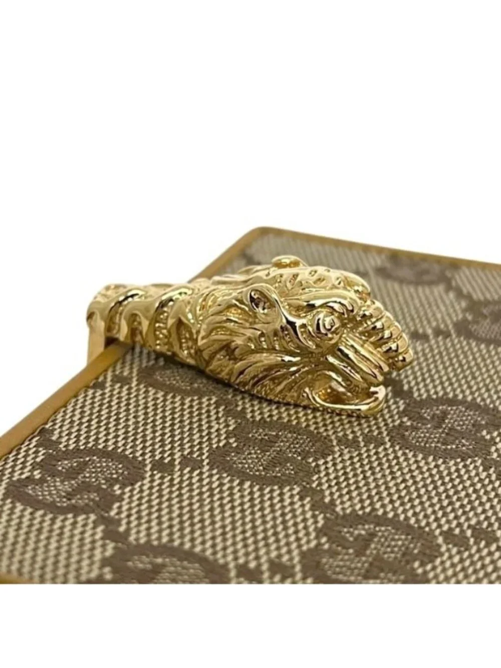 Gucci Bifold Wallet Beige Yellow 035 Canvas Leather GG Tiger Compact - Picture 9 of 10